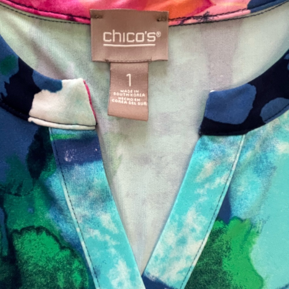 Chico's Bold Floral V-Neck Maxi Dress in Pink, Green & Blue - Picture 7 of 12